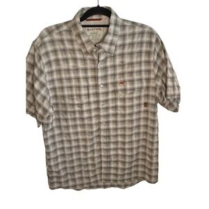 Simms COR3 Technologies Pearl Snap Plaid Short‎ Sleeve Button Up Shirt Men's M
